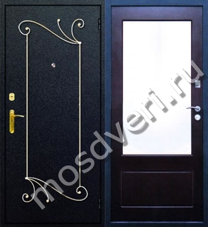 Синяя входная дверь с зеркалом и ковкой ВДЗ-863 - купить от производителя Мосдвери Синяя входная дверь с зеркалом и ковкой ВДЗ-863